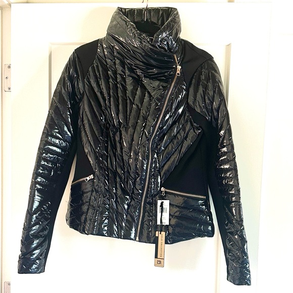 Blanc Noir Motion Panel Shiny Black Puffer Jacket - Large, New with tags - Picture 2 of 6